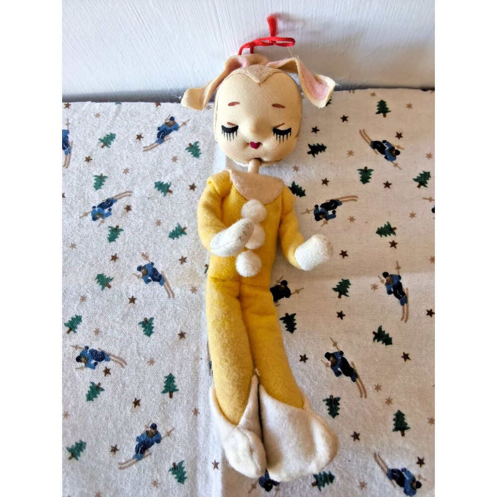 1950s 1960s Kitch Bunny Pixie Knee Hugger Elf Stockinette Japan Sticker Yellow